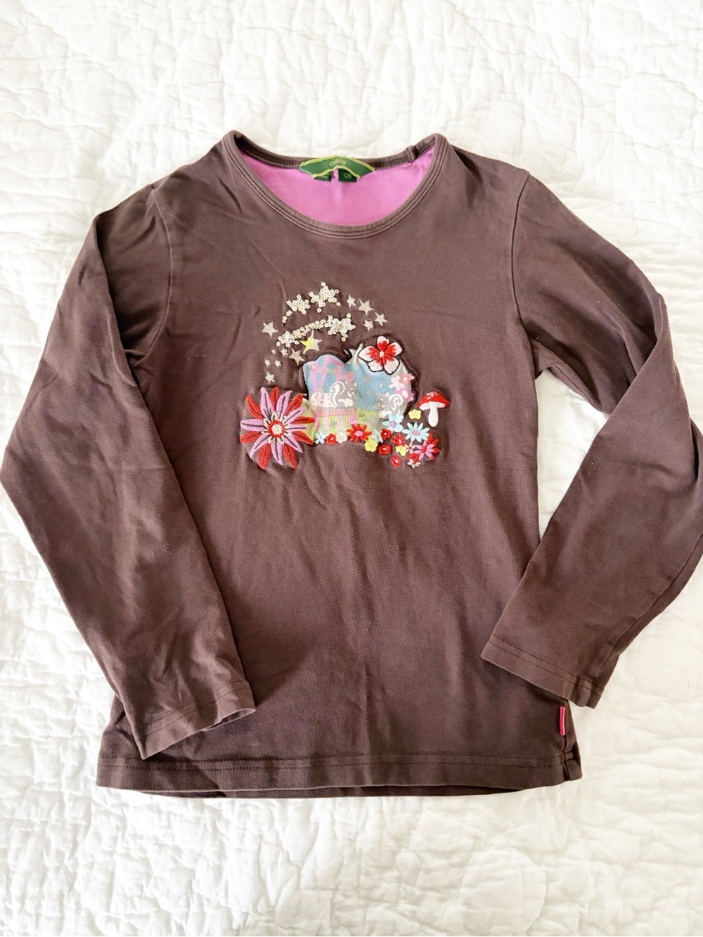 Oilily Girls Brown Long-Sleeve Floral Appliqué Tee 7-8y